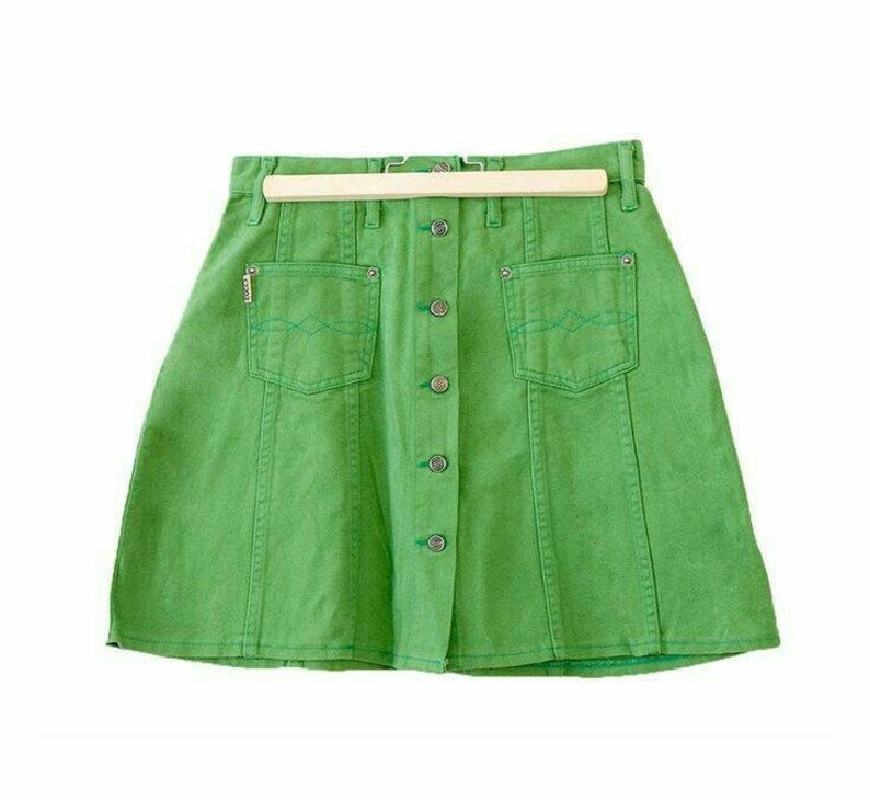 mini skirt button up skirt jean skirt high waist skirt vintage 90s skirt size 28 29 30 xs s m l Green Denim Skirts