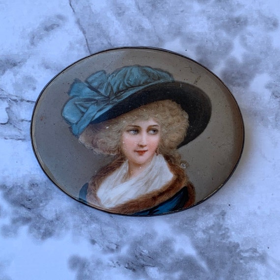 Antique Porcelain Brooch - Portrait of a 1900s Wo… - image 1