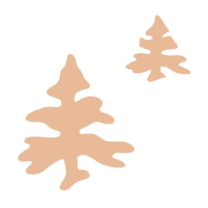 May include: Two abstract, light brown tree shapes against a white background. The trees have irregular, organic forms, suggesting a minimalist or artistic style. The shapes are simple and flat, with no shading or texture.