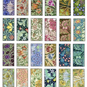 May include: A collection of rectangular floral designs in various colors, including blue, orange, green, and pink. Each design features detailed botanical illustrations of flowers and foliage, creating a vintage aesthetic.
