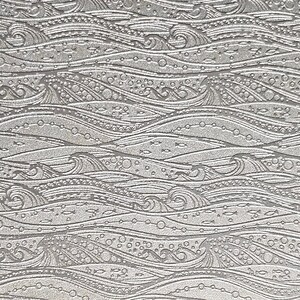 May include: A silver metallic background with a repeating pattern of waves and bubbles. The pattern is embossed and has a subtle texture.