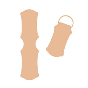May include: Two beige-colored, wooden, decorative items. One is a long, rectangular piece with a rounded top and bottom. The other is a shorter, round piece with a handle.