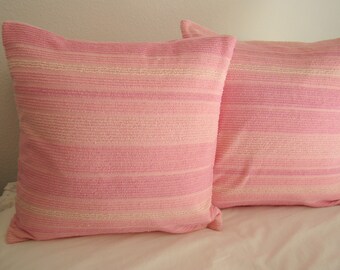 Pink Striped Chenille pillow Cover for 18" Pillow Insert