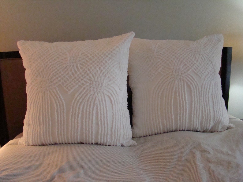 Set Of Two White Striped And Wedding Ring Chenille Euro Shams Etsy