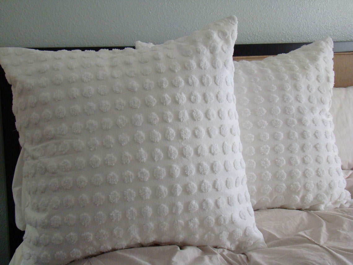 White Large Coin Tufted Chenille Euro Sham for 26 Pillow Etsy