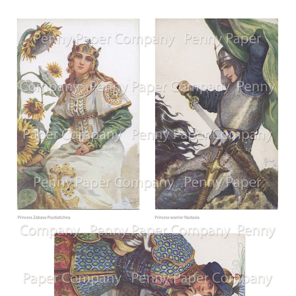 Six Sergey Solomko Russian Princess, Royalty Postcard Downloads - Art Nouveau era - Fantasy - Costume Design