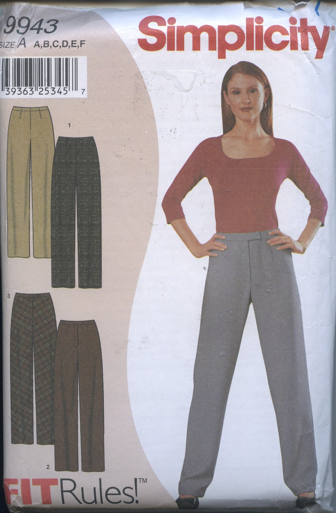 Pants Pattern, Variations, With or Without Waistband - Simplicity 9943 ...