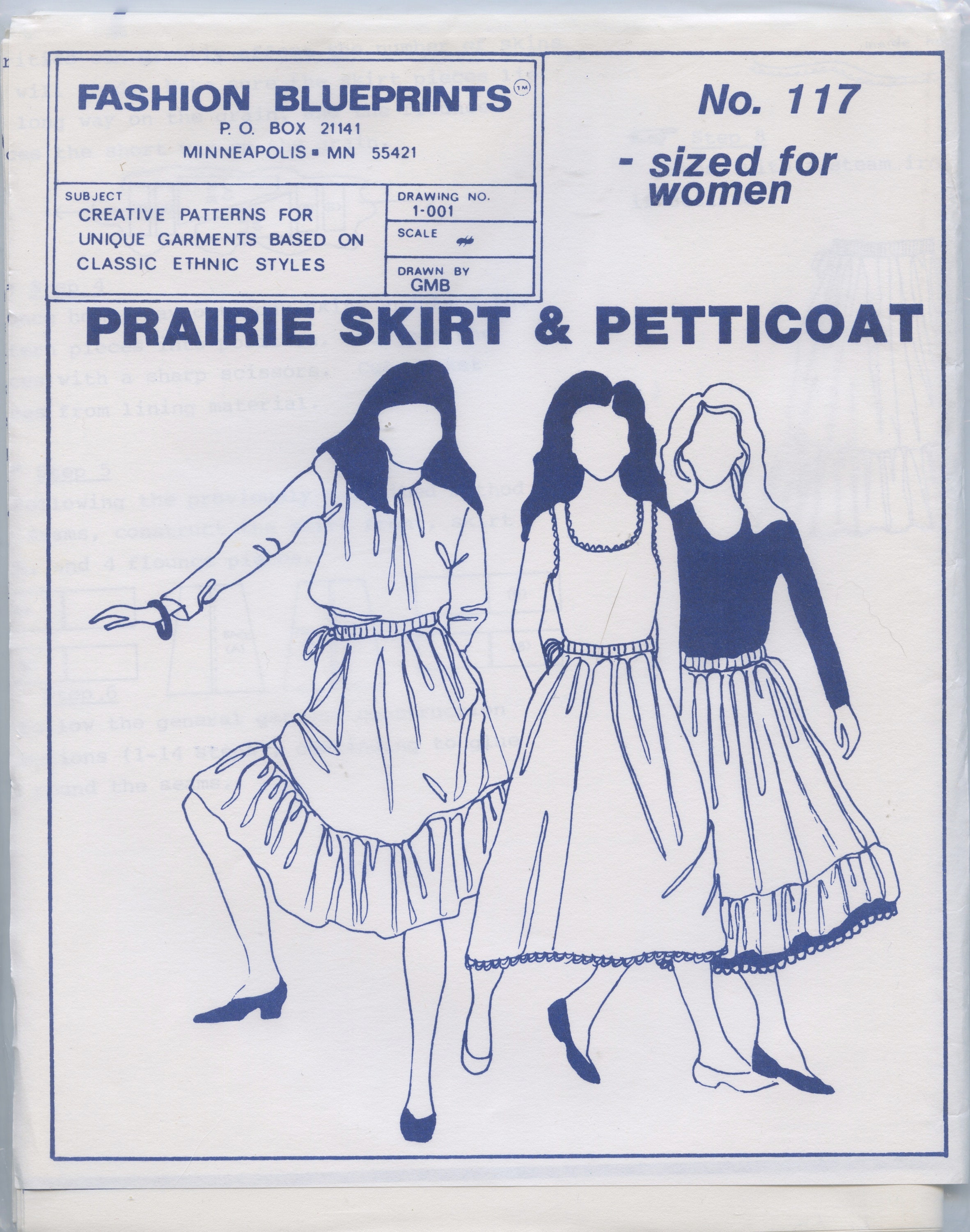 Prairie Skirt Petticoat pattern Fashion Blueprints No. 117 Misses sizes Small Medium Large UNCUT