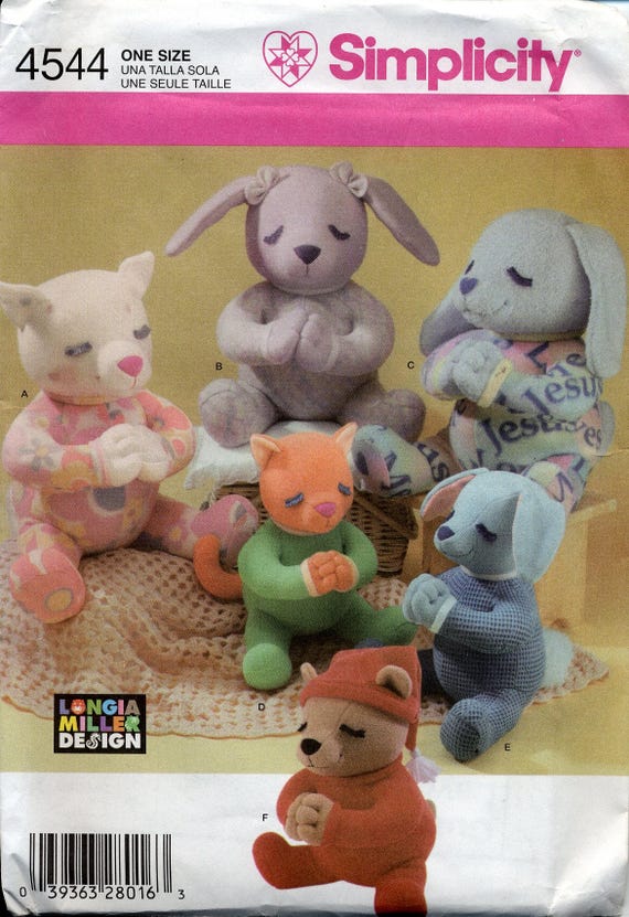 Simplicity 1603 Stuffed Toy Sewing Pattern 4 Animals Monkey Dog Lamb Pony 2 Size