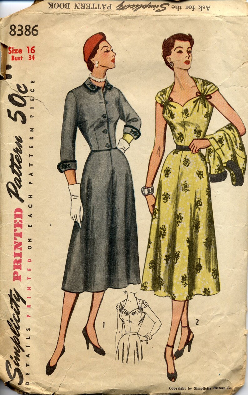 Mid 1950s Elegant One Piece Dress And Jacket Pattern Etsy Mid 1950s Elegant One Piece Dress And Jacket Pattern Etsy