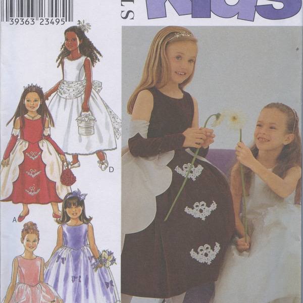 Slightly Vintage Girls' Dressy Gown - Princess, Flower Girl, Dress-up - Style Kids 1063 - UNCUT - Sizes 4, 5, 6, 7, 8, 9