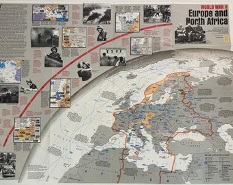 Original December 1991 Map of Europe and Africa/ WW2 Asia and the Pacific, National Geographic