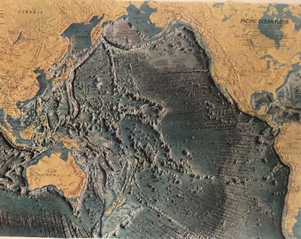 Original October 1969 Map of The Pacific Ocean Floor, National Geographic