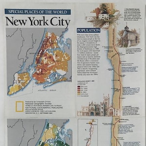 1990 Map Original September 1990 Map of Special Places of the World: New York ...