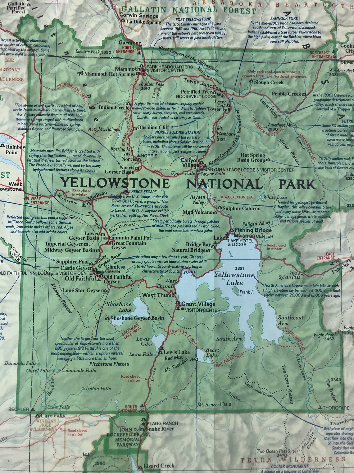 Original February 1989 Map of Yellowstone and Grand Teton - Etsy