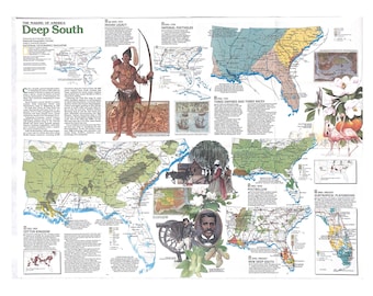 Original August 1983 Map of The Making of America: Deep South, National Geographic