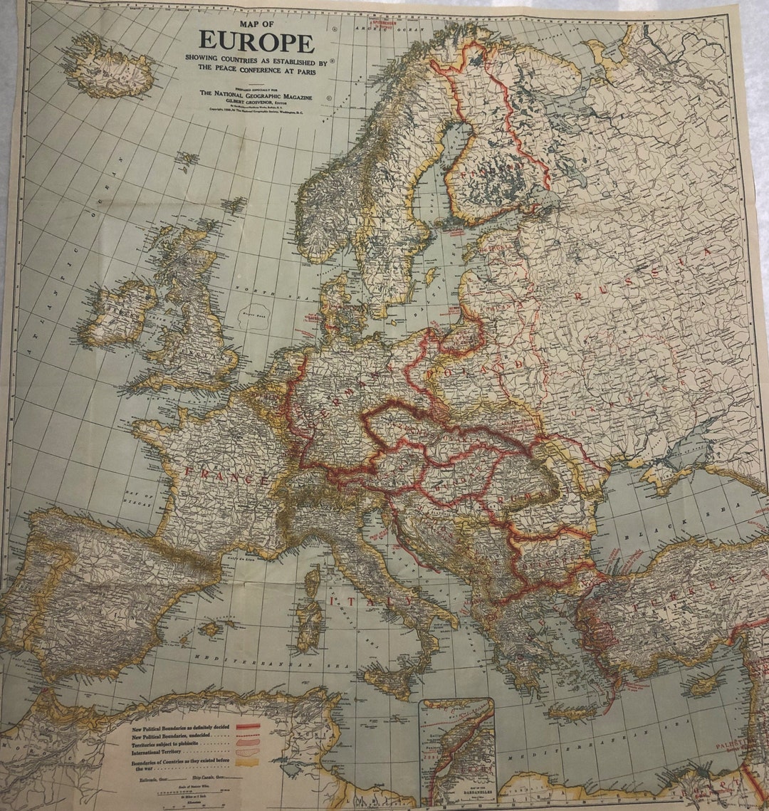 Original February 1921 Map of Europe Showing Countries as Established ...