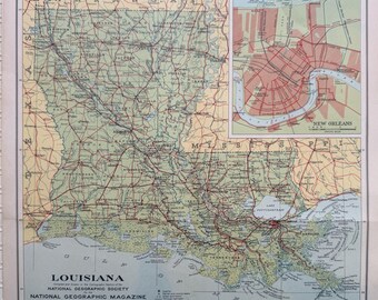 Original April 1930 Map of Louisiana, National Geographic
