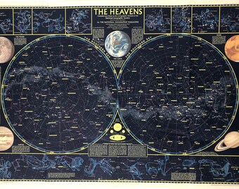 Original August 1970 Map of The Heavens, National Geographic