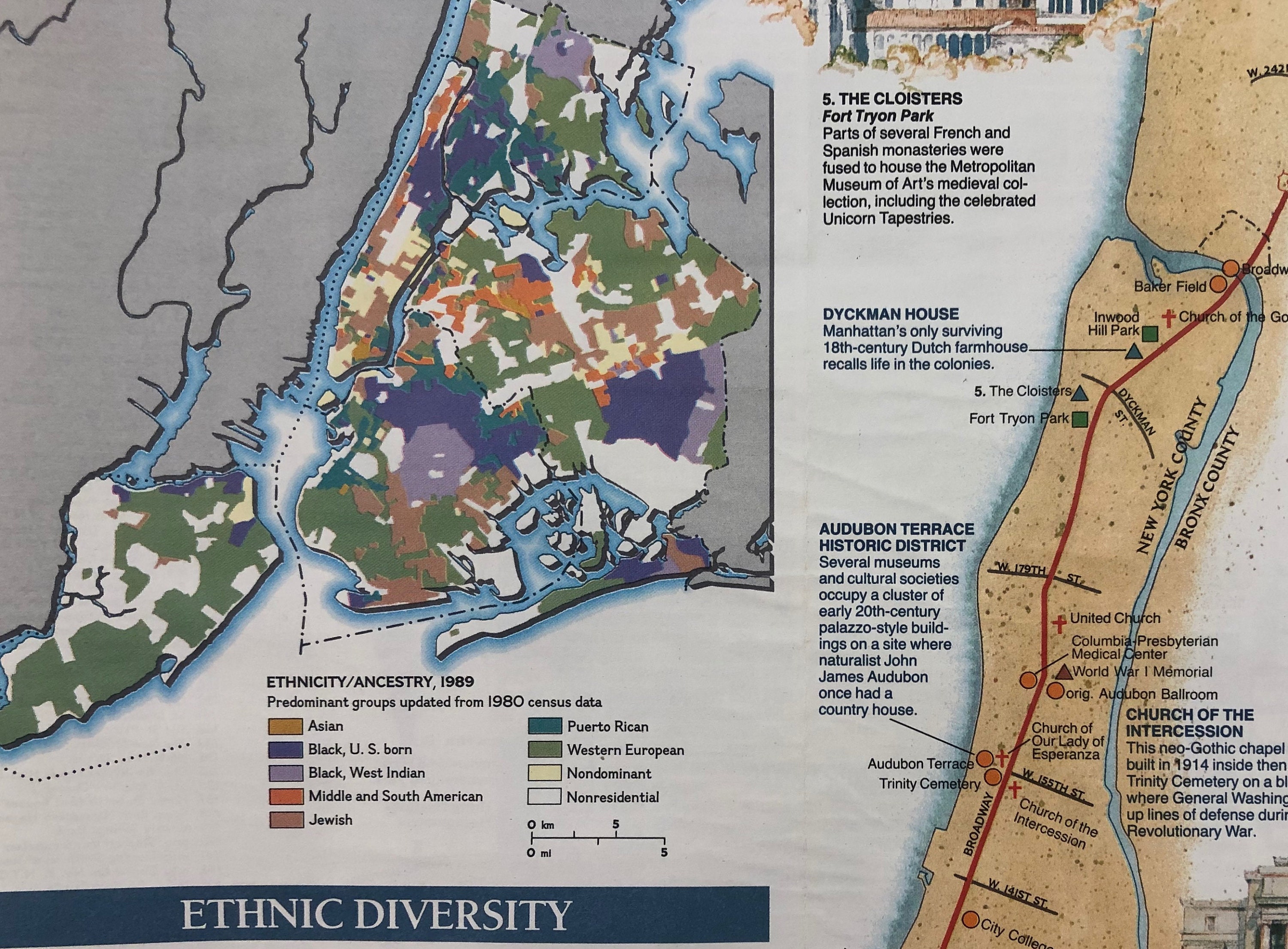 1990 Map Original September 1990 Map of Special Places of the World: New York ...