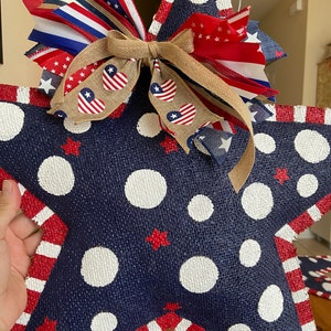Patriotic Star Memorial Day / Fourth of July  Burlap Door Hanger