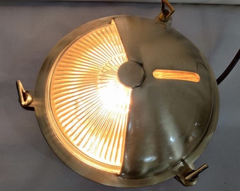 Vintage Brass Circular Light with Etched glass- Ship Salvaged  - Refurbished, Restored, Rewired and Ready for use!