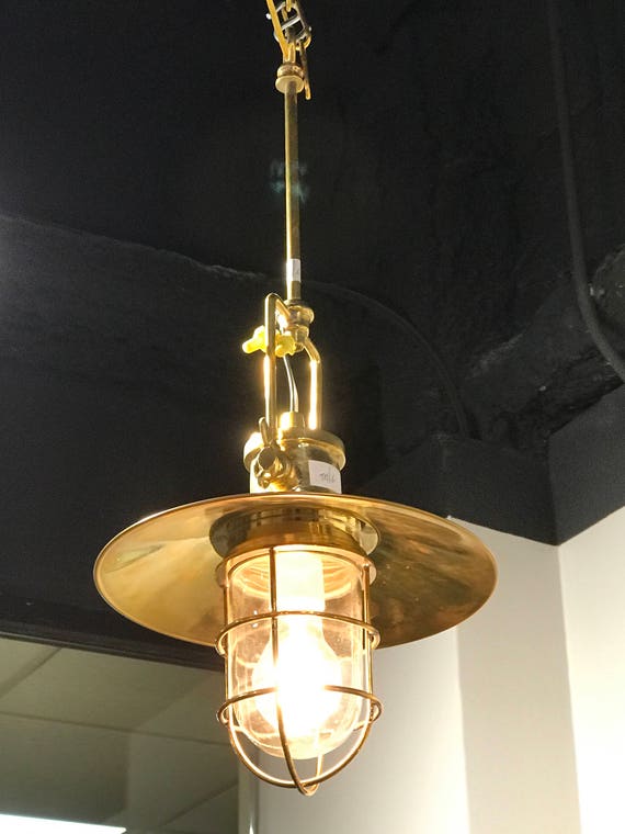 Vinatge Brass Hanging Lights with Brass Shade Ship Salvaged Restored, Rewired and Ready for use Vinatge Brass Hanging Lights with Brass Shade Ship Salvaged Restored, Rewired and Ready for use