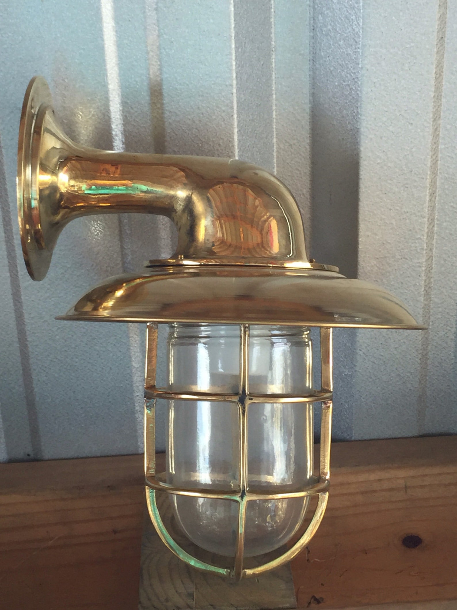 Vintage Brass Bulkhead Light With a Large Brass Shade Etsy