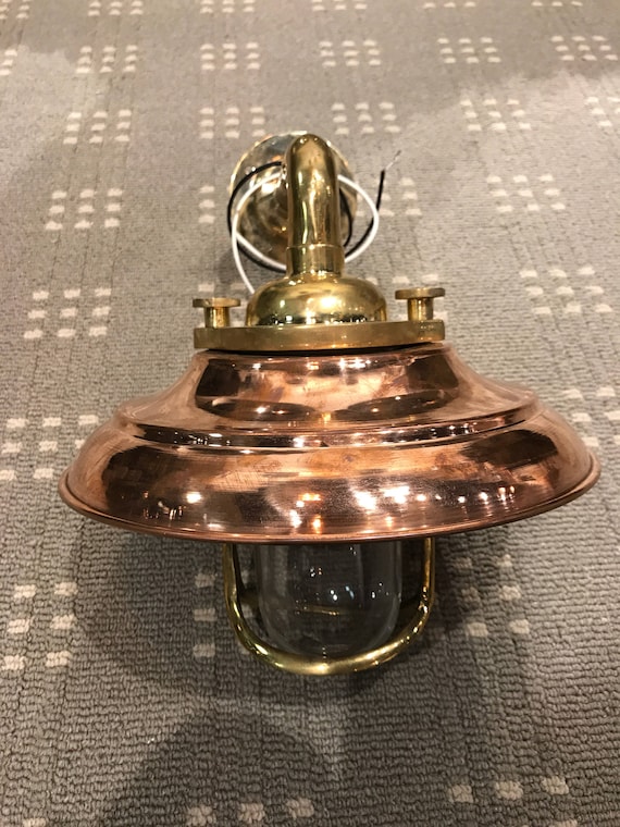 Vintage Brass Bulkhead Light With Copper Shade Restored, Refurbished &  Rewired Ready for Installation 