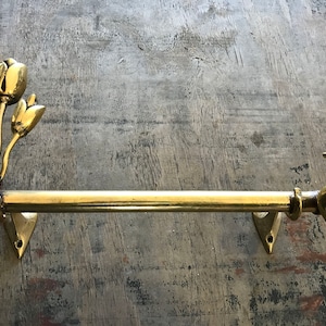 Vintage Large  Brass Towel Holder with Beautiful Brass Roses and Bird -  Salvaged from a Luxury Ship - Restored and Refurbished