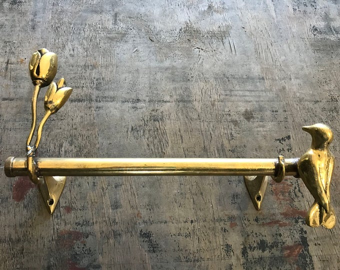 Vintage Large Brass Towel Holder With Beautiful Brass Roses - Etsy