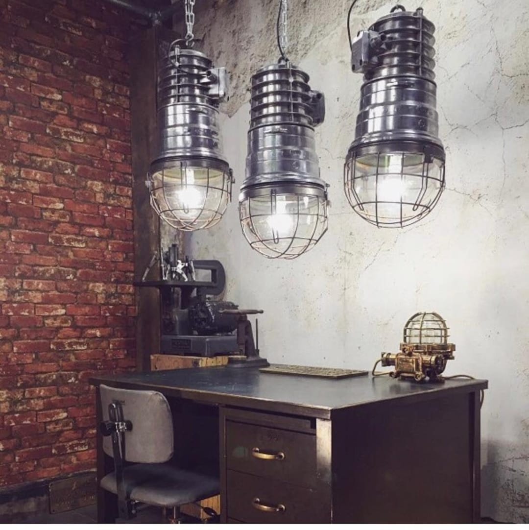 Vintage Aluminum Italian Hanging Industrial Light- Refurbished, Rewired ...