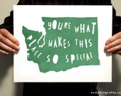 Washington - "You're what makes this place so special" Typography Printable - both  8x10 & 11x14 for one low price - weathered moss color