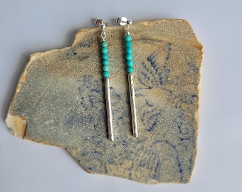 Turquoise Earrings, Sterling Silver, Long Earrings, Dangle Earrings, Natural Turquoise, Drop Earrings, December Birthstone, Recycled Silver