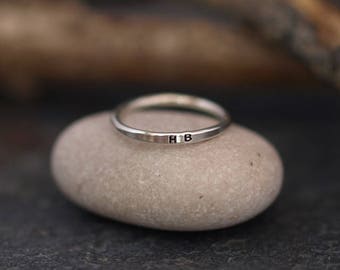 Silver Initial Ring, Stackable Sterling Silver Dainty Band Ring, Personalised Initials Letters, Made in UK Jewellery