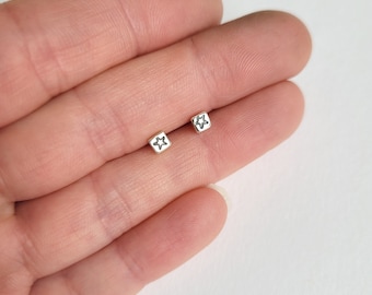 Star Earrings, Handmade Earrings, Tiny Star Studs, Sterling Silver, Stud Earrings, Small Square Earrings, Etsy UK, Star Jewellery, Gifts
