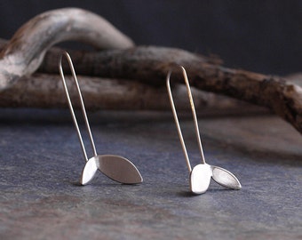 Silver Leaf Threader Earrings, Handmade Sterling Silver Modern Long Earrings, Nature Inspired Gift For Her