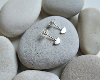 Tiny Stud Earrings, Semi Circle Studs, Handmade Sterling Silver Minimalist Geometric Jewellery for Everyday Wear