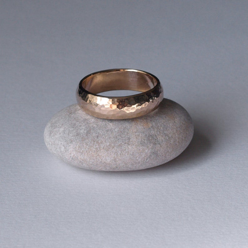 Recycled 6mm Yellow Gold Wedding Ring Hammered Textured D Etsy