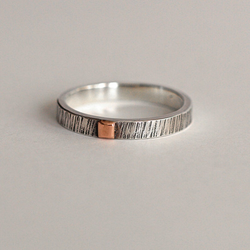 Silver and Copper Men's Ring, Mixed Metal Ring, Copper and Silver Rings, Unisex Ring, Copper Anniversary, Gift for Him, Textured Silver Ring image 3