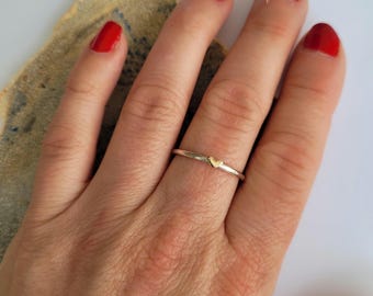 Gold Heart Ring, Dainty Sterling Silver 1.5mm Band Ring, Silver and Gold Handmade Jewellery, Gift of Love, Tiny Heart Rings, Made in UK