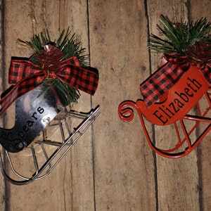 Santa Sleigh Ornament, Metal, Christmas Ornament, Custom Ornament, Stocking Stuffer, Co-Worker Gift, Personalized, Decoration, Gift