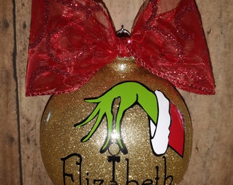 Grinch Personalized Christmas Ornament, Name, Grinch, Christmas Ornaments, Personalized Ornament, Custom, Whoville, Gift, Grinch Hand