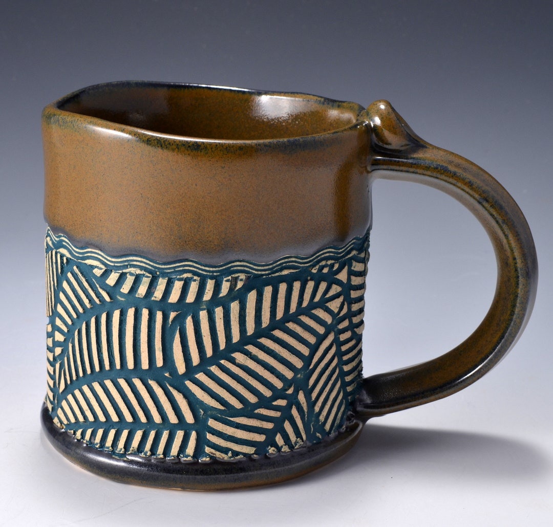 Stoneware Mug With Impressed Pattern of Geometric Leaves, Ancient ...
