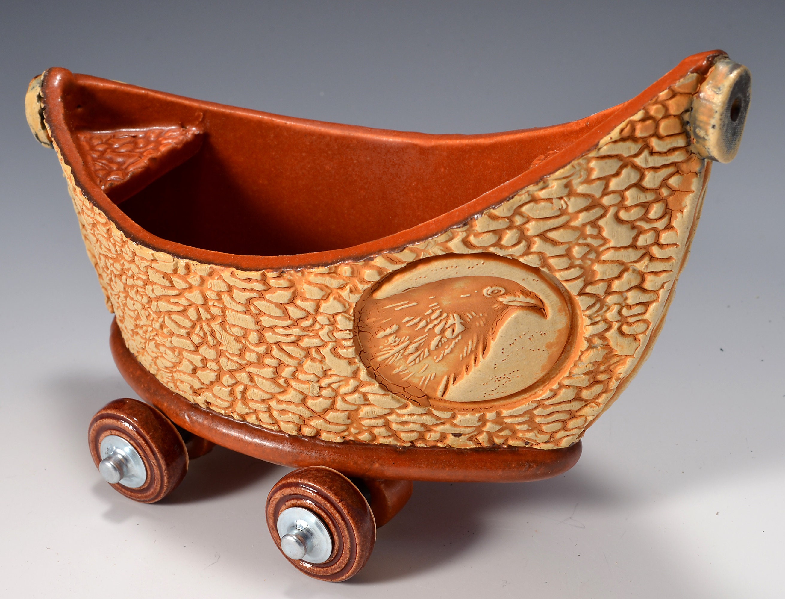 Small Stoneware Dory Boat with Wheels Paprika Red glaze inside Etsy