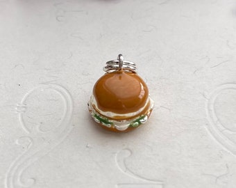 Cheeseburger Hamburger Enamel Sterling Silver Vintage Food Charm