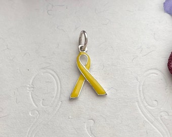 Yellow Ribbon Memorial Remembrance Charm Vintage Enamel Sterling Silver Charm