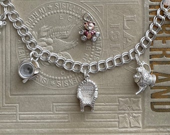 Vintage Teddy Bear Tea Party Charm Bracelet Child Sterling Silver Collectible 6”