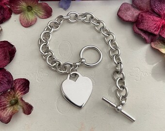 Sterling Silver Tiffany Style Heart ID Charm Bracelet Vintage Heart Valentine Bracelet Engravable Monogram Jewelry