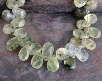 SALE* Green Prehnite Moss Natural Faceted Pear Gemstone Briolette Beads, 9mm, Apple Green